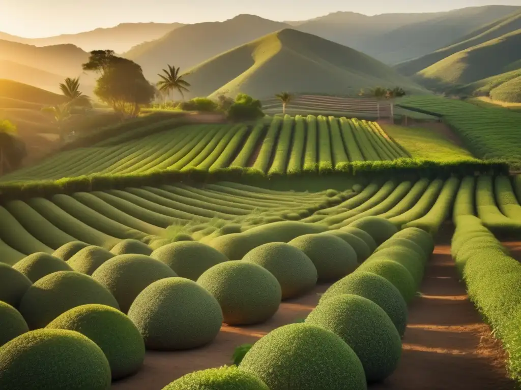 Tradición del mate en la región rioplatense: imagen detallada de una plantación vintage de yerba mate con campos verdes infinitos, mate y gaucho