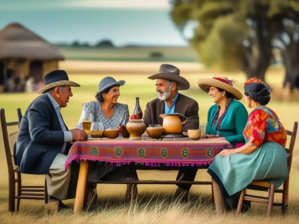 Tradición del mate en la región rioplatense: una reunión al aire libre capturada en una fotografía vintage