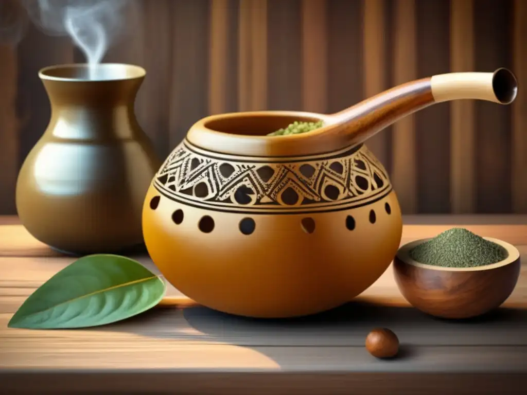 Mate ritual con gourd, bombilla y aromas relajantes