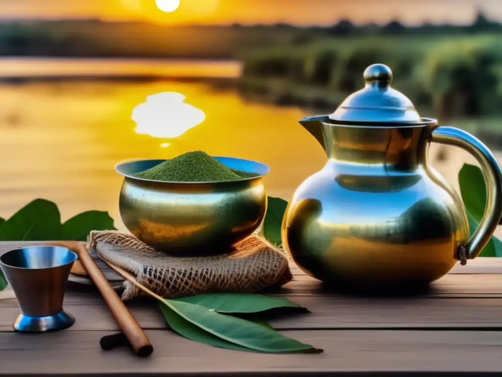 Tradición del mate en Rosario: preparación en una escena vintage con gourd, yerba mate y bombilla, junto al río Paraná