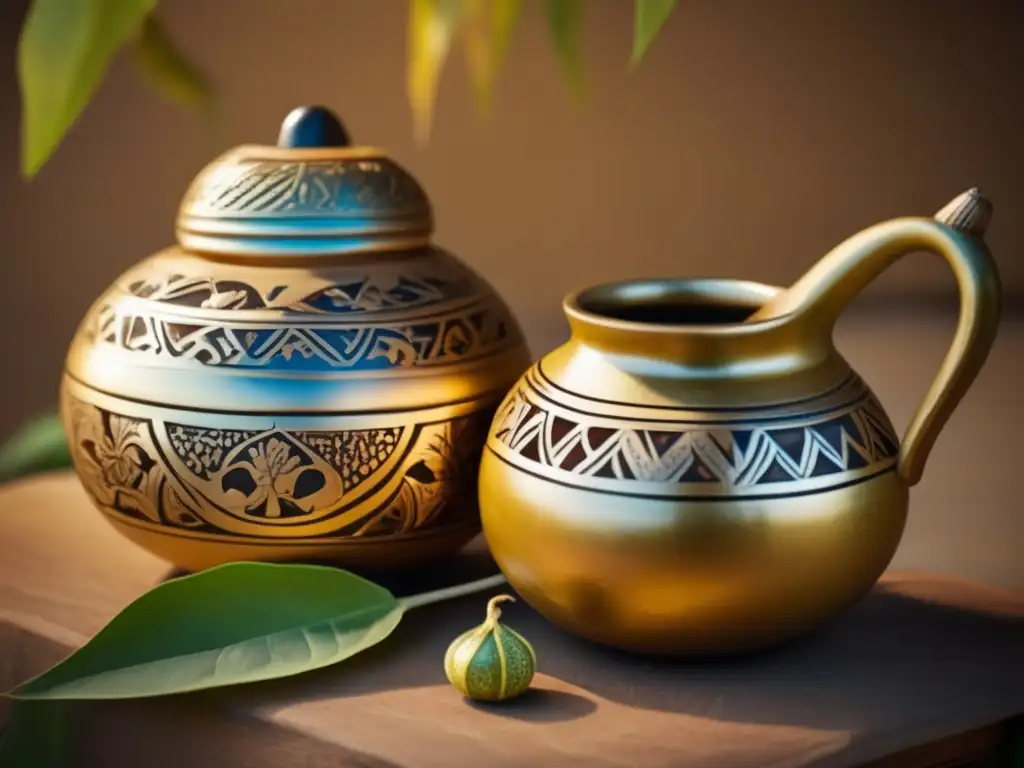 Mate gourd filled with yerba mate tea, showcasing intricate carvings and surrounded by dried leaves