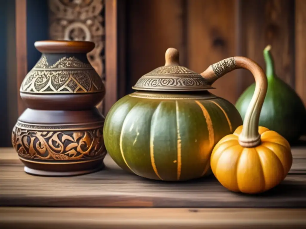 Mate: tradición y evolución en el siglo XXI - Gourd de mate vintage con yerba mate caliente en una mesa de madera rústica