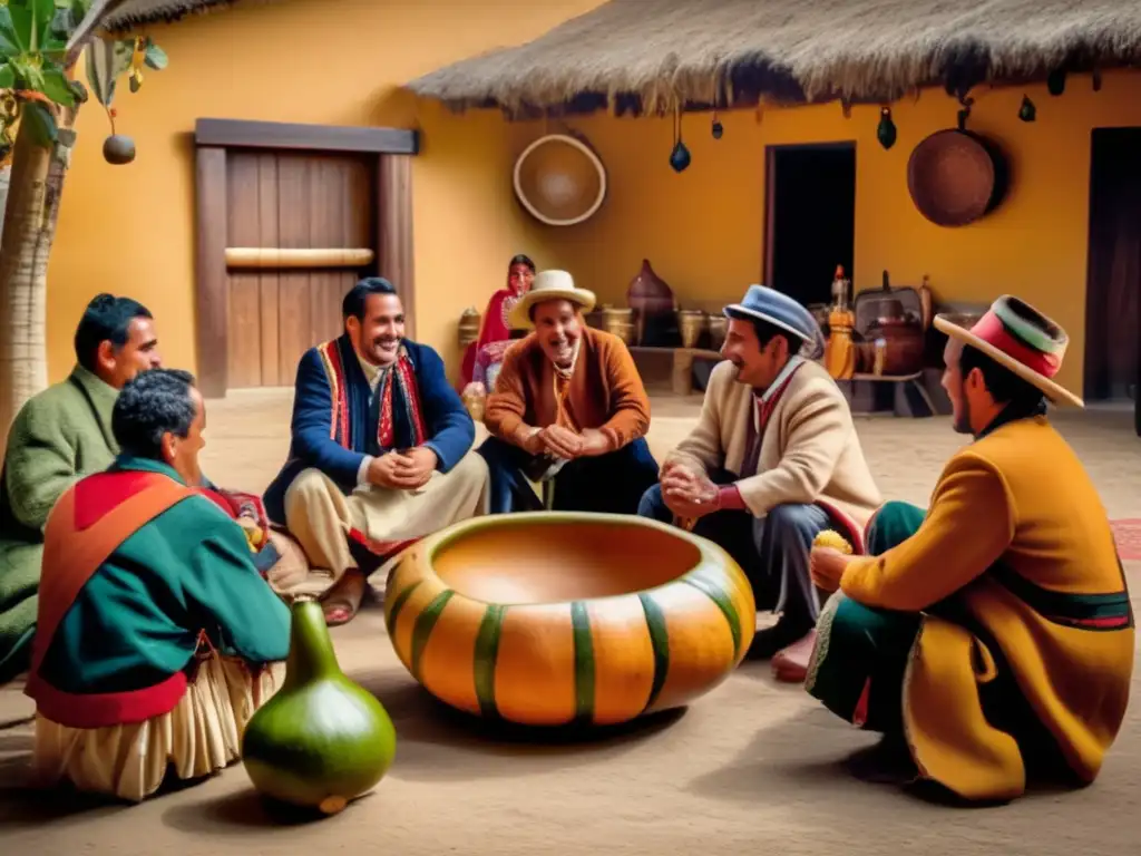 Mate: tradición y evolución en el siglo XXI - Ceremonia de mate en un patio rústico, amigos compartiendo risas y tradición