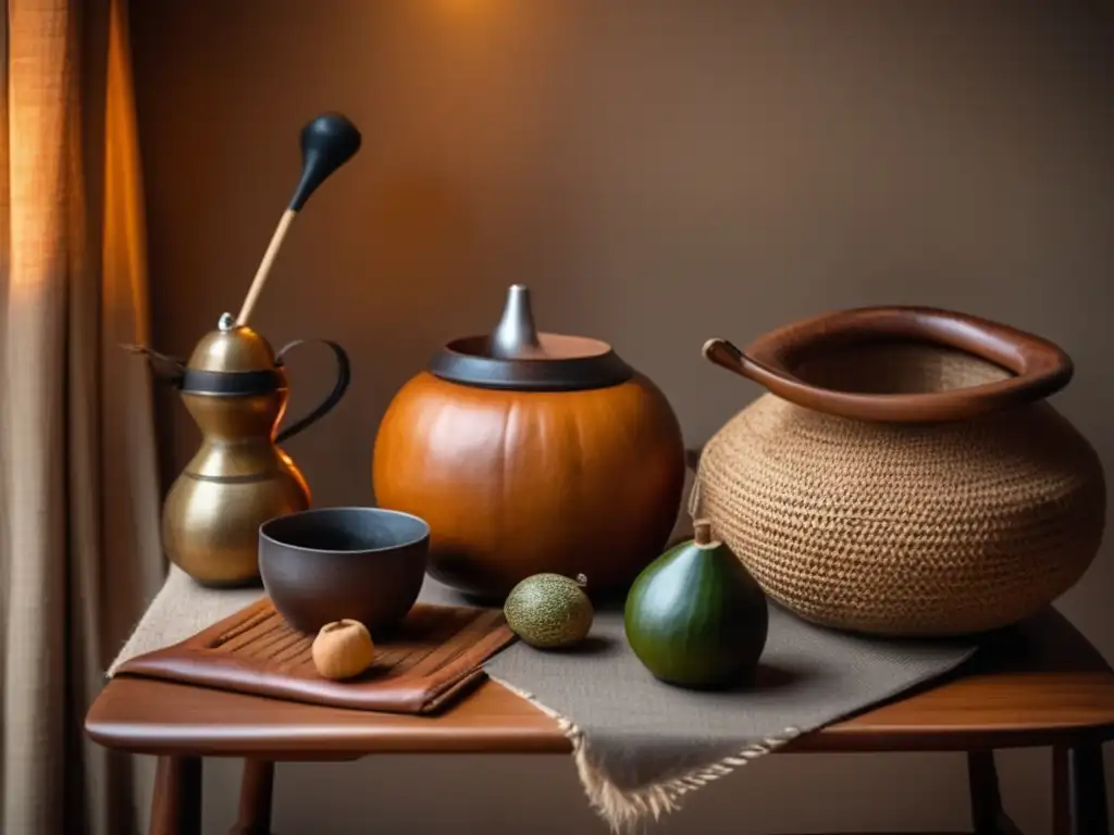 Tradición del mate en la región: Cozy room with wooden furniture, traditional mate gourd, and steaming mate