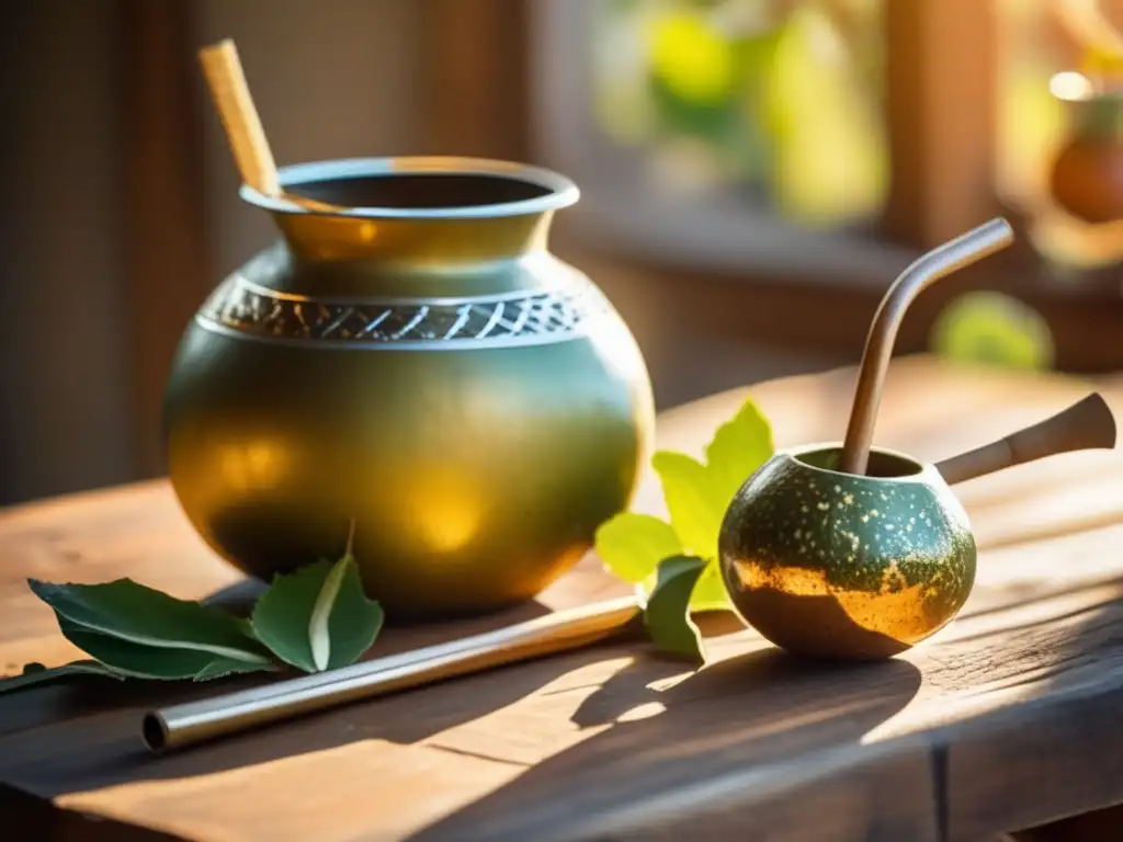 Tradición del mate en la región: gourd, bombilla, table, accessories, sunlight, nostalgia