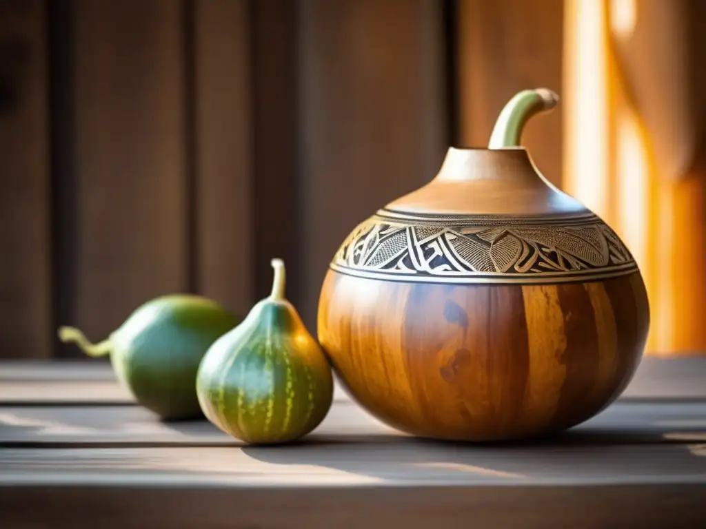 Mate gourd and bombilla on rustic table - Regiones predilectas para cultivo yerba mate