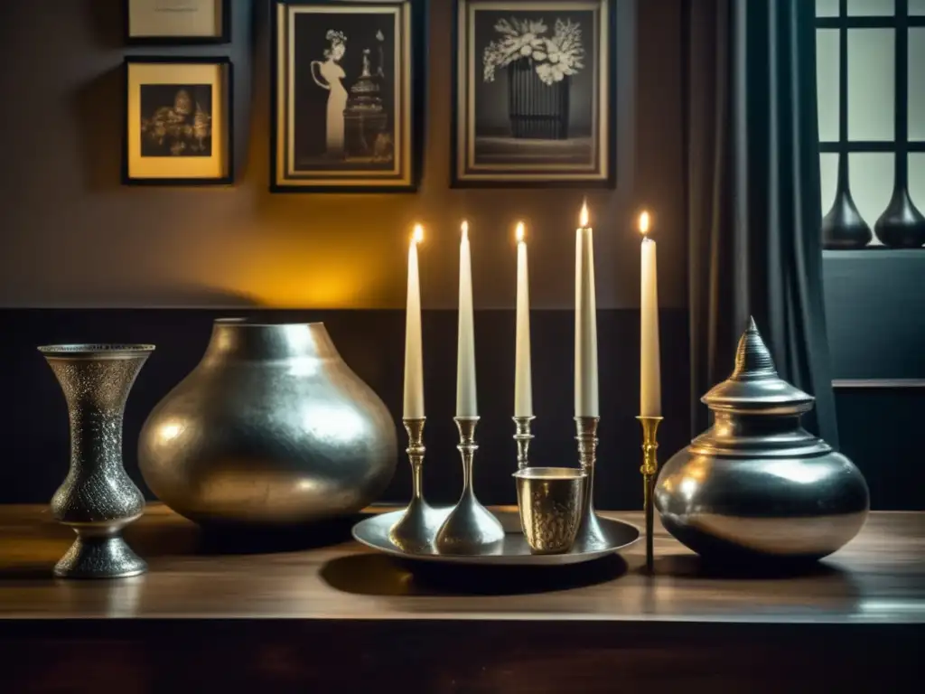 Tradición del mate en el tango: ambiente nostálgico con mesa de madera, mate de plata y fotos de tango en blanco y negro