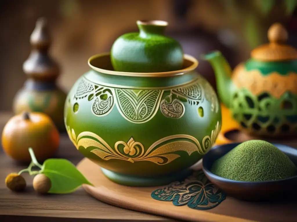 Mate tradicional: Beneficios nutricionales y arte en una imagen vintage con gourd, yerba, limón y menta