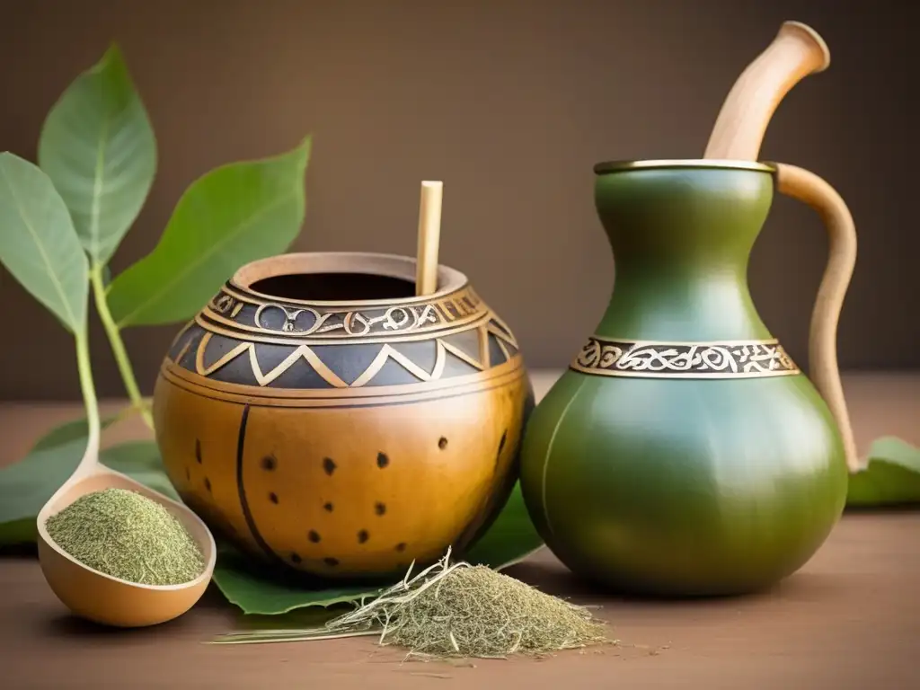 Mate tradicional con gourd, bombilla y yerba mate