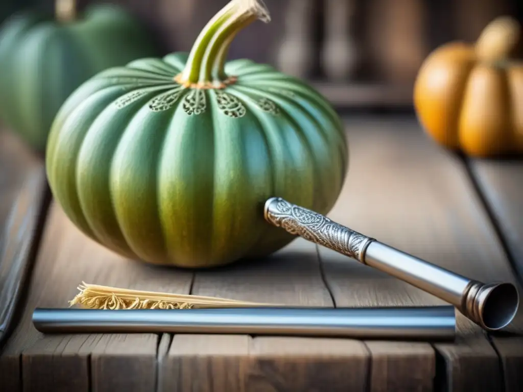 Mate tradicional con bombilla en mesa de madera: prevención de enfermedades