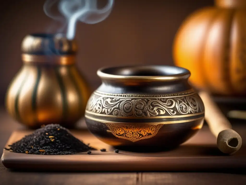 Un mate tradicional con bombilla, té mate oscuro y beneficios para la salud de los taninos del mate