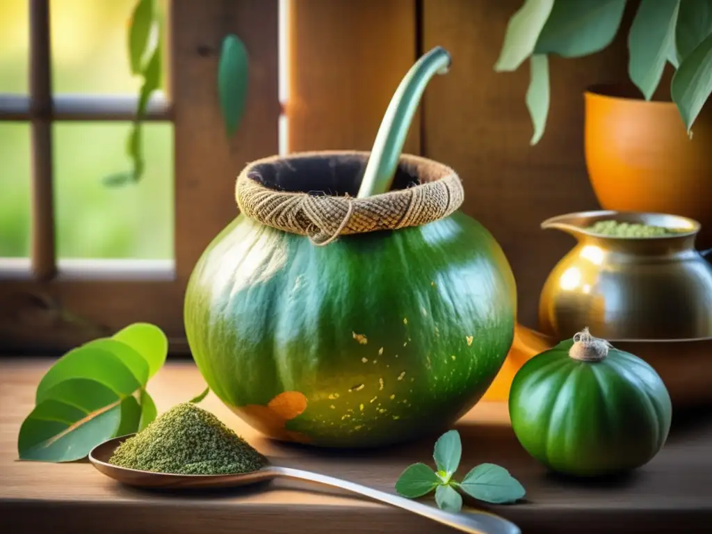 Mate tradicional con gourd, bombilla y vitaminas