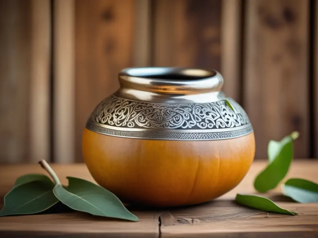 Mate tradicional con detalles de plata y ritual de infusionado en una mesa rústica: Panadería con Identidad infusionada con mate