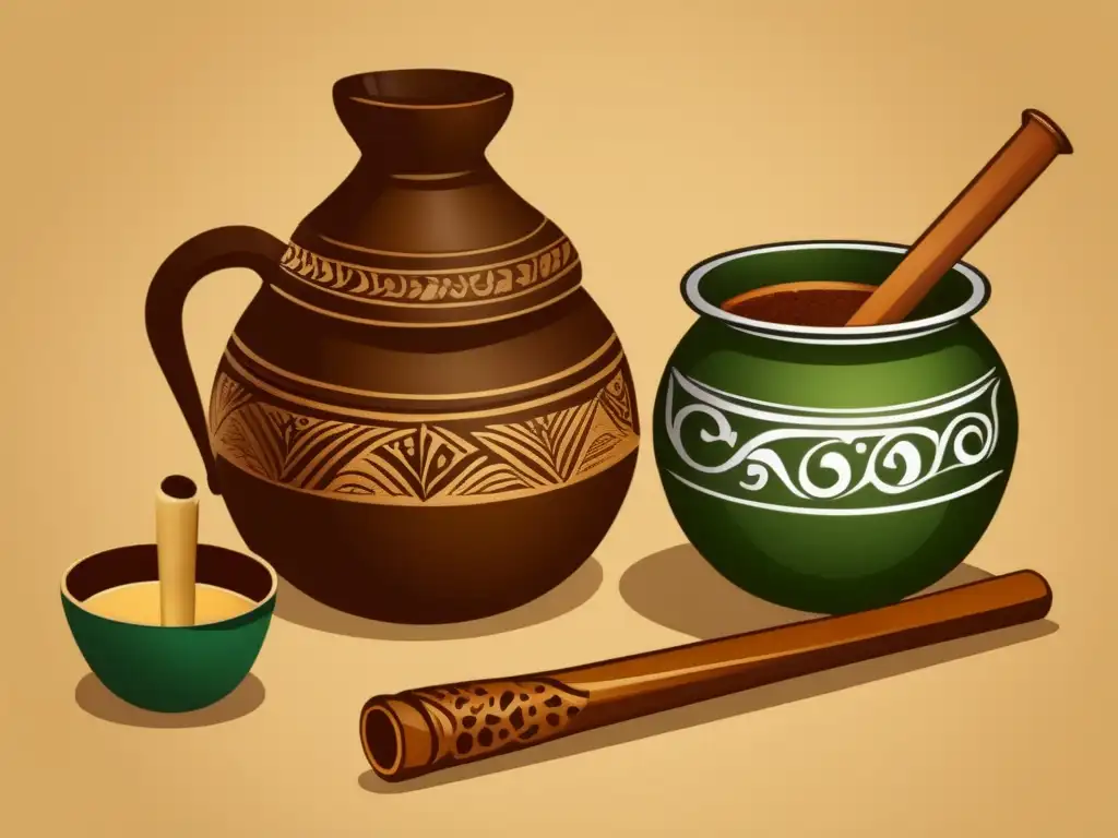 Ilustración vintage de mate tradicional y técnicas de preparación - Marcas de diseño de mate tradicional