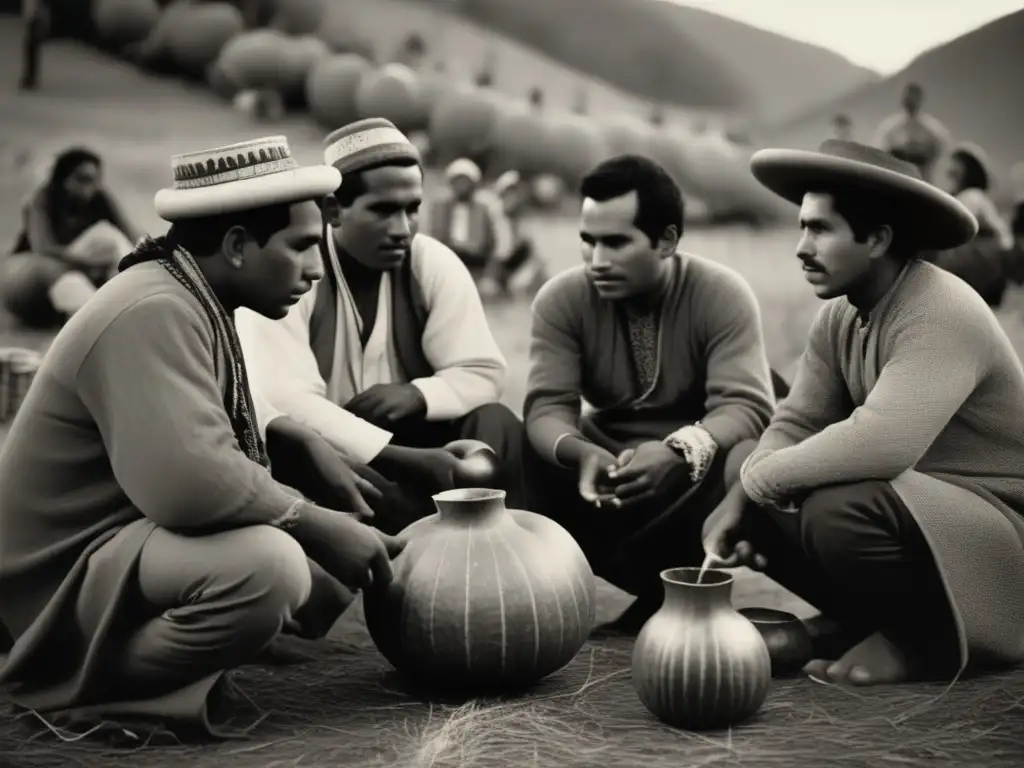 Representación del mate en videoclips - Grupo disfrutando de mate en fotografía vintage