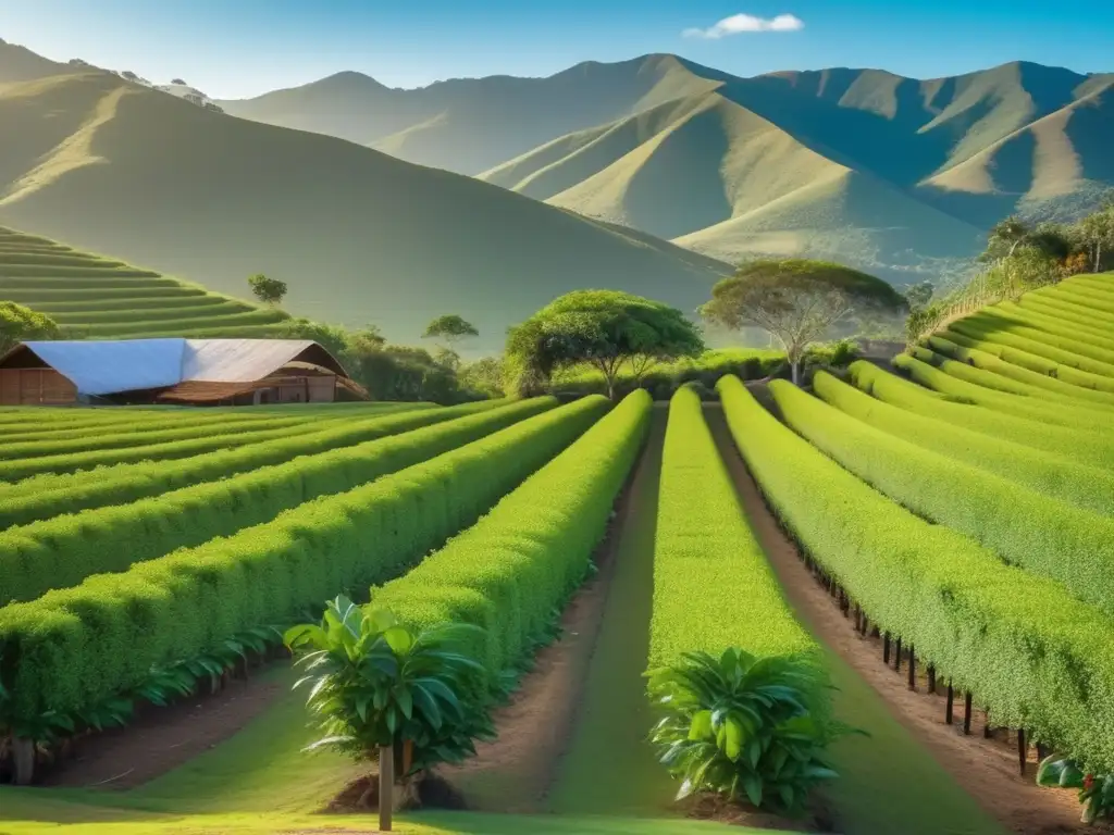 Plantación de yerba mate vintage en colinas con cielo azul: Guía básica cultivo yerba mate