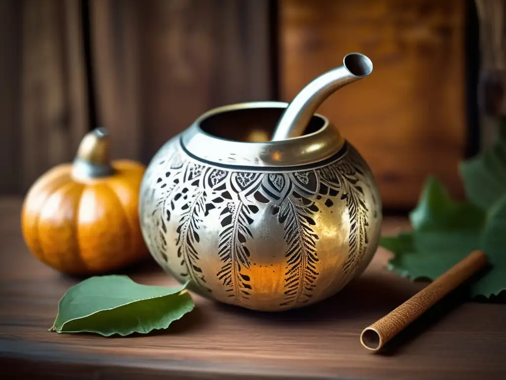 Mate calabaza vintage con detalles en plata, tradición y arte en la cultura del mate (Personalizar mate calabaza tecnología)