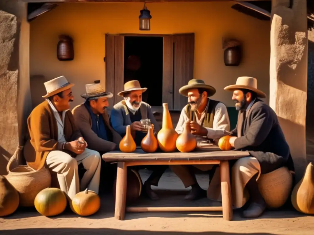 Tradición del mate en la región rioplatense: reunión vintage con mate, camaradería y nostalgia