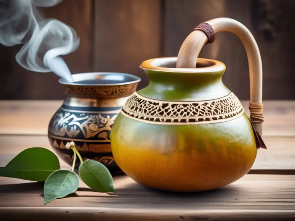 Mate gourd con yerba mate, utensilios y beneficios de hidratación