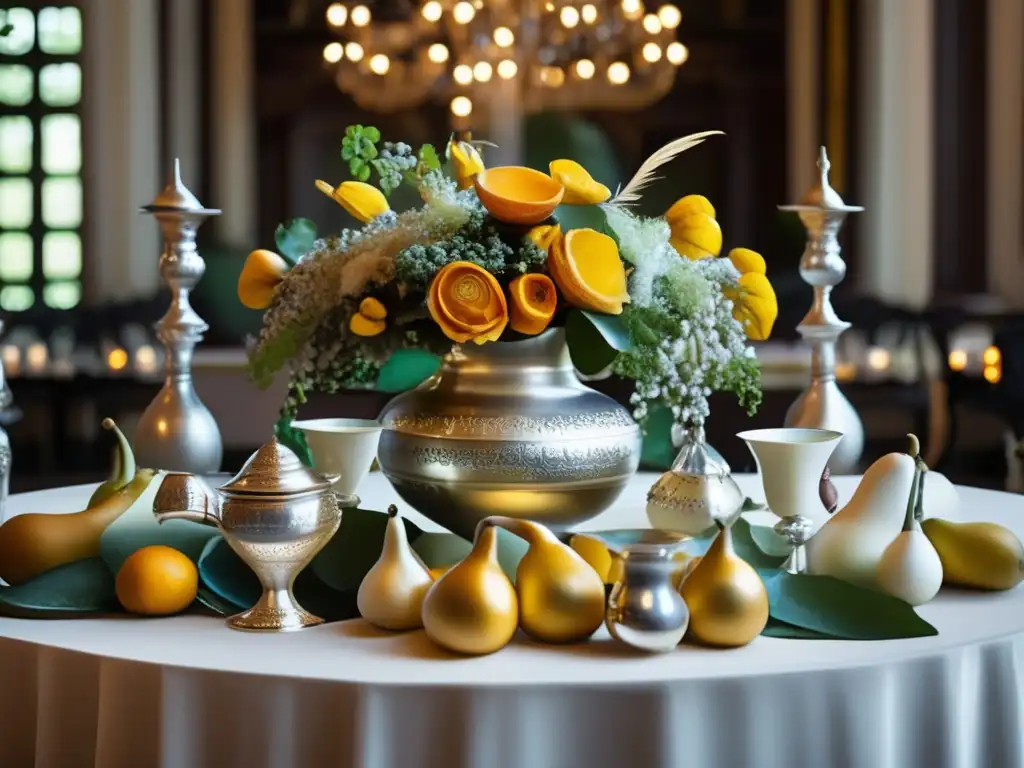 Mesa ceremonial rioplatense con mate, plata y flores nativas