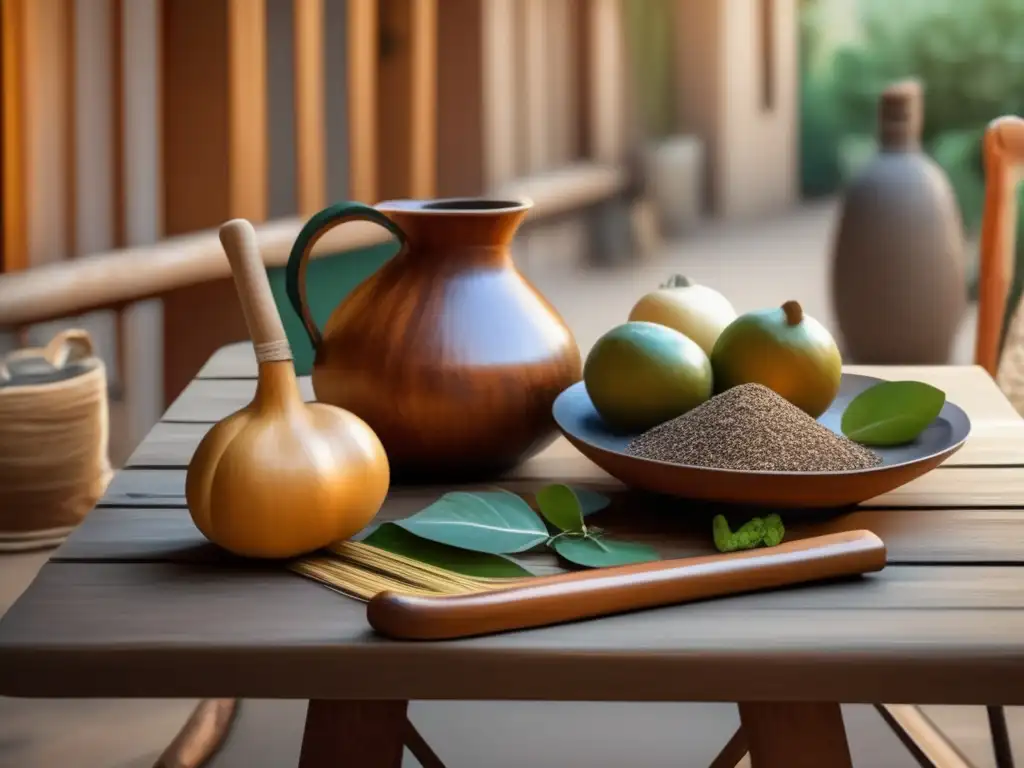 Mesa de madera con mate y tradición del mate en la región