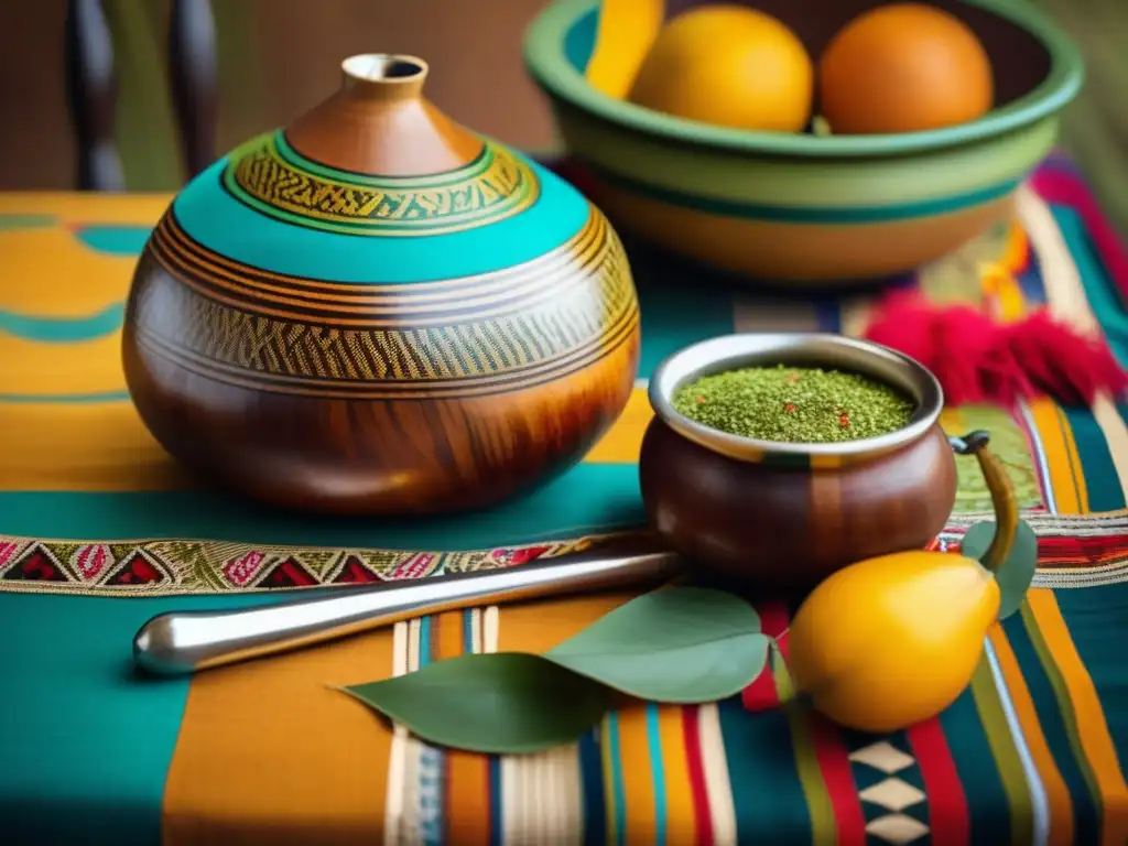 Mesa de madera con mate tradicional y dulces para acompañar, evocando calidez y nostalgia