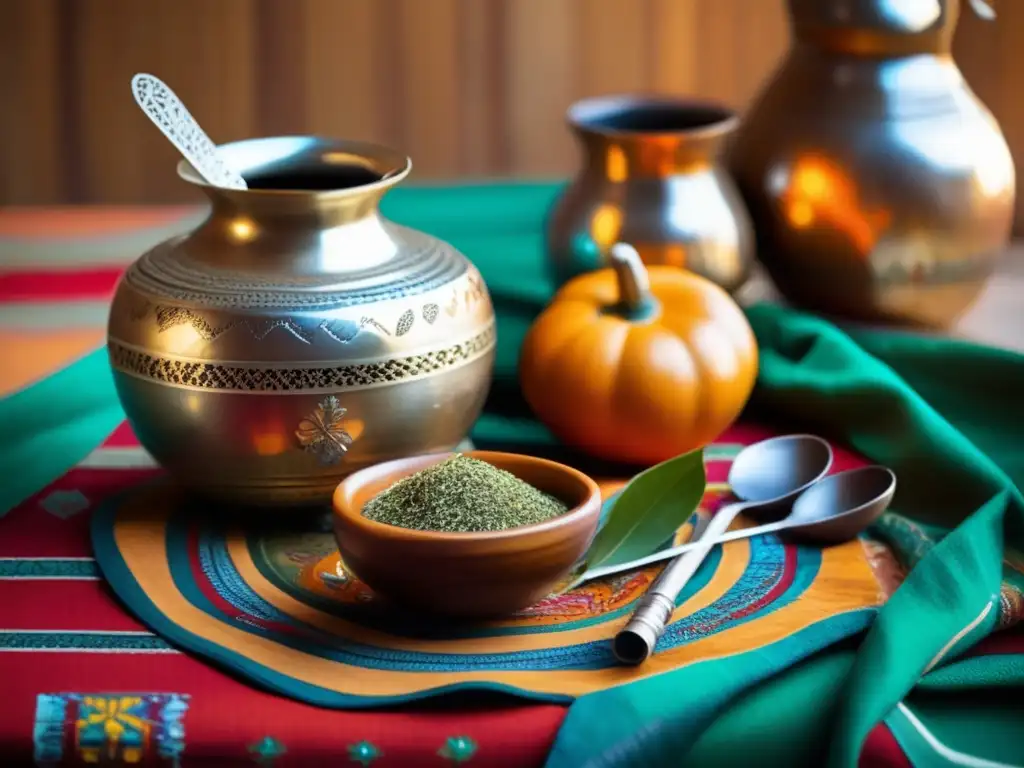 Mesa de madera con mate tradicional y elementos vintage, influencia del mate en salud mental