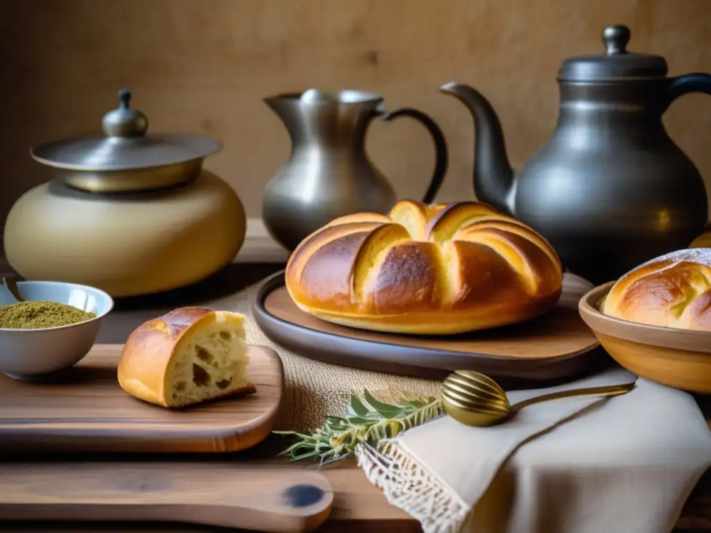 Mesa de madera rústica con panadería tradicional, incorporación de yerba mate en panificación