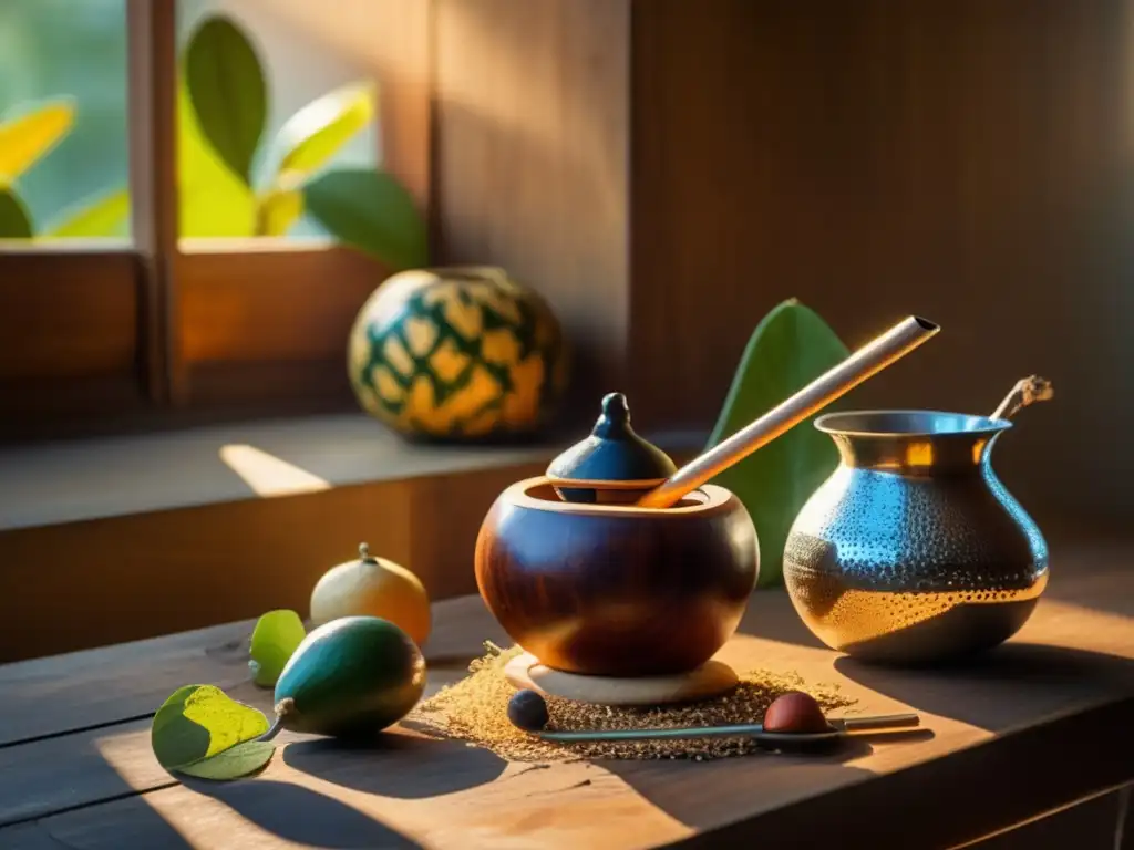 Mesa de mate con gourd, bombilla y yerba mate