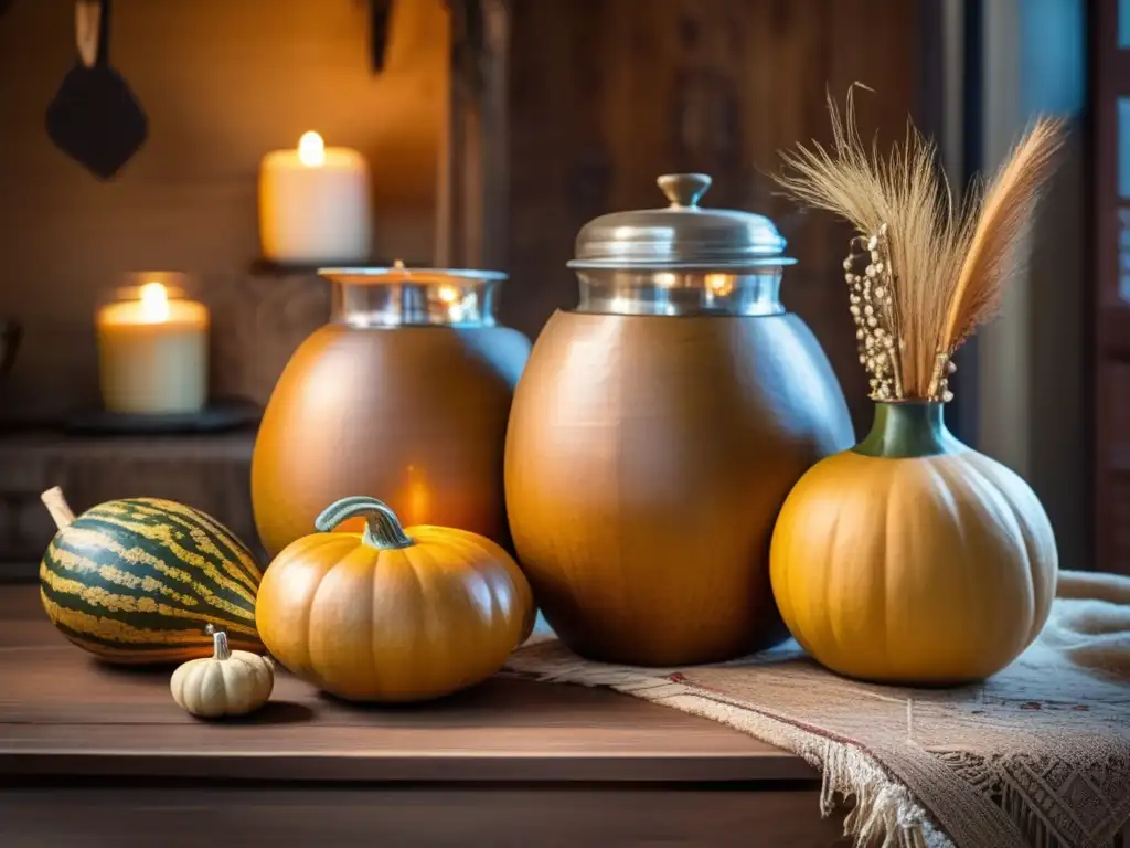 Mesa de mate con gourds tallados y licor casero - Licor de mate casero receta