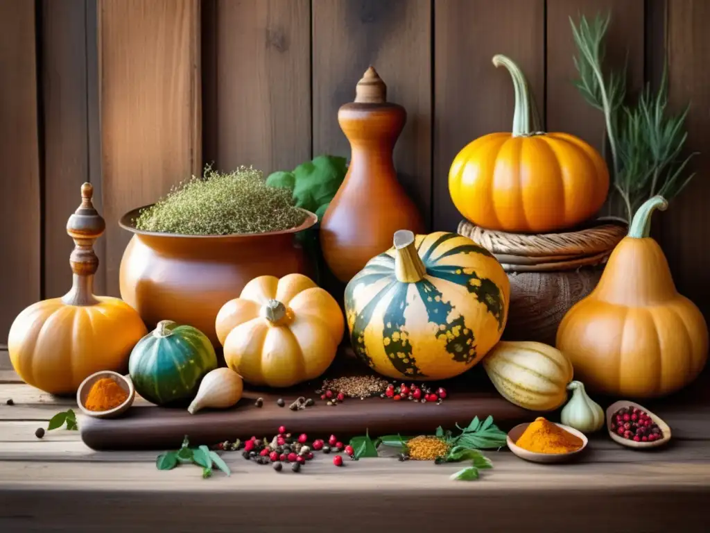 Mesa de mate tradicional con yerbas compuestas y saborizadas, decorada con gourds tallados a mano y bombillas