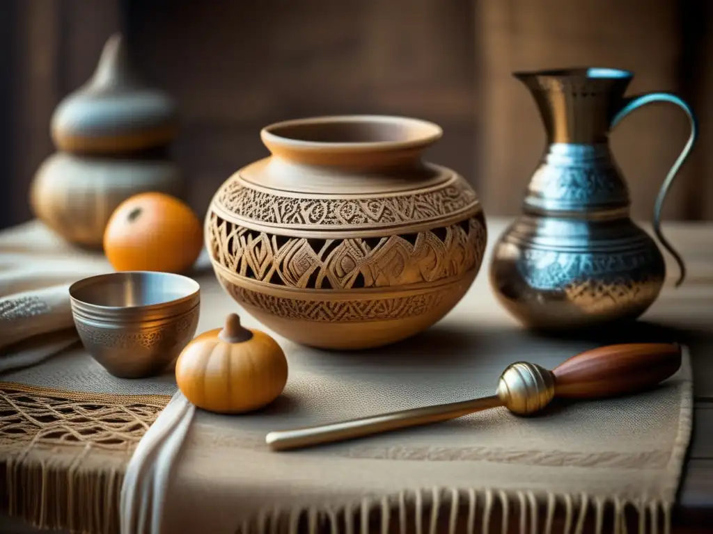 Mesa de mate vintage con gourd, bombilla plateada y efectos adversos del mate en la salud