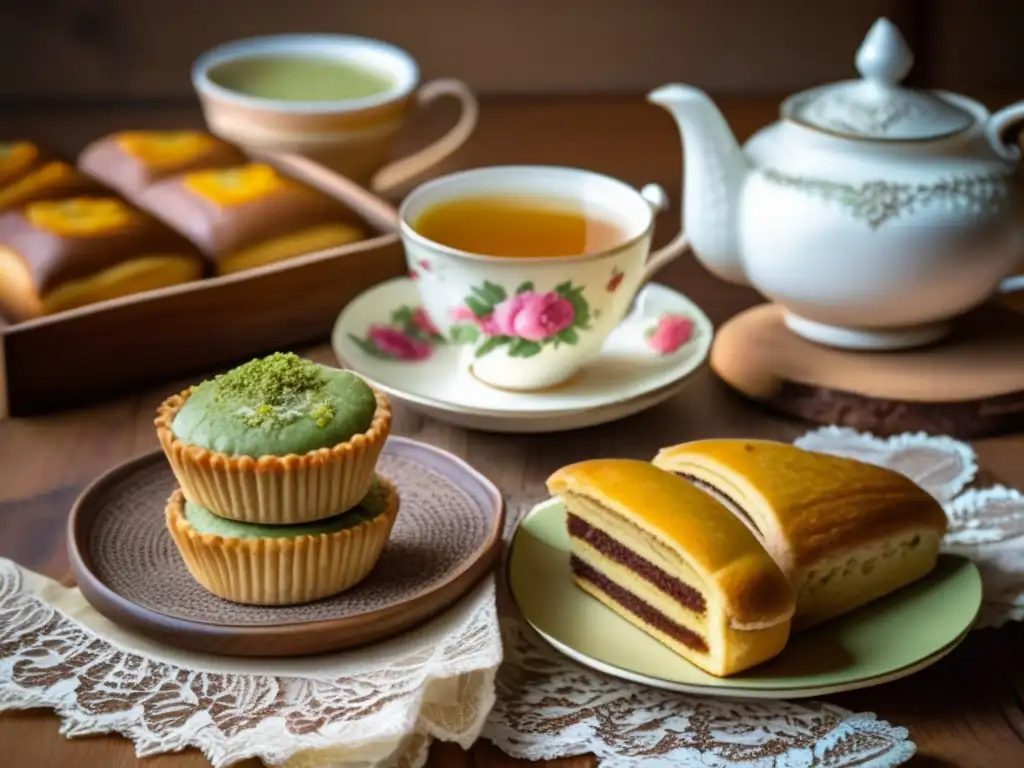 Mesa rústica con pasteles yerba mate tradición