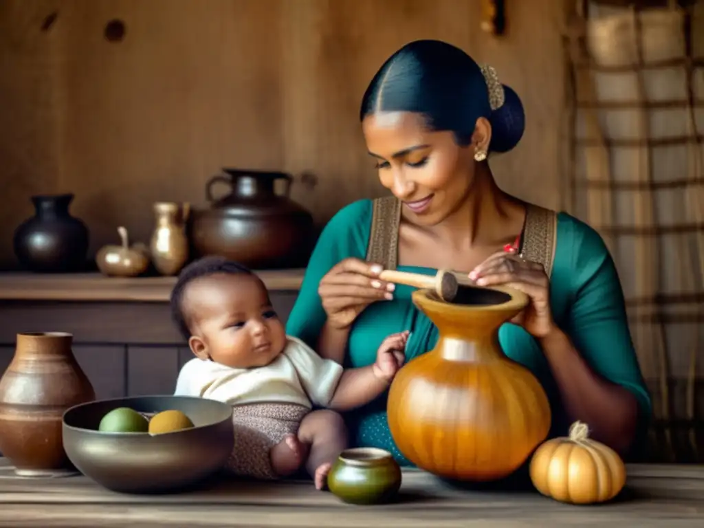 Mujer con bebé disfrutando de mate - Consumo responsable de mate durante la lactancia