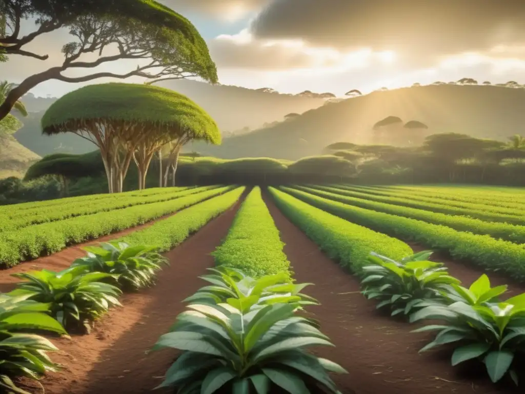 Paisaje de plantación de yerba mate con impacto de monocultura