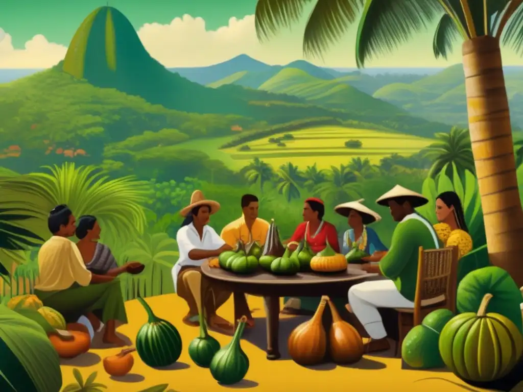 Pintura de mate brasileño con calabazas y bombillas artesanales