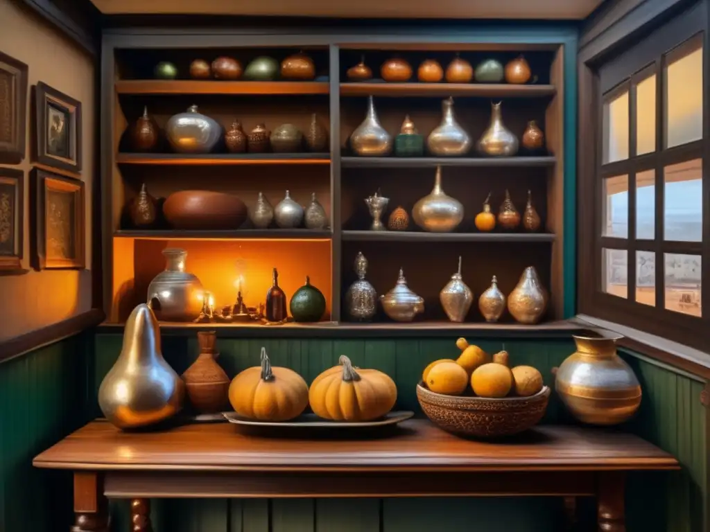Escena acogedora en museo rioplatense de mate Pintura vintage de un acogedor museo rioplatense de mate - Museos rioplatenses arte mate pintura