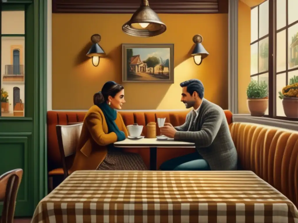 Pintura vintage de un café argentino tradicional