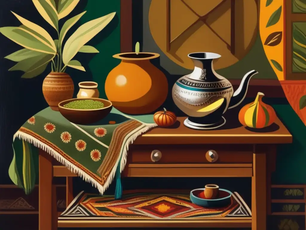 Pintura vintage de una escena acogedora en un hogar rioplatense tradicional