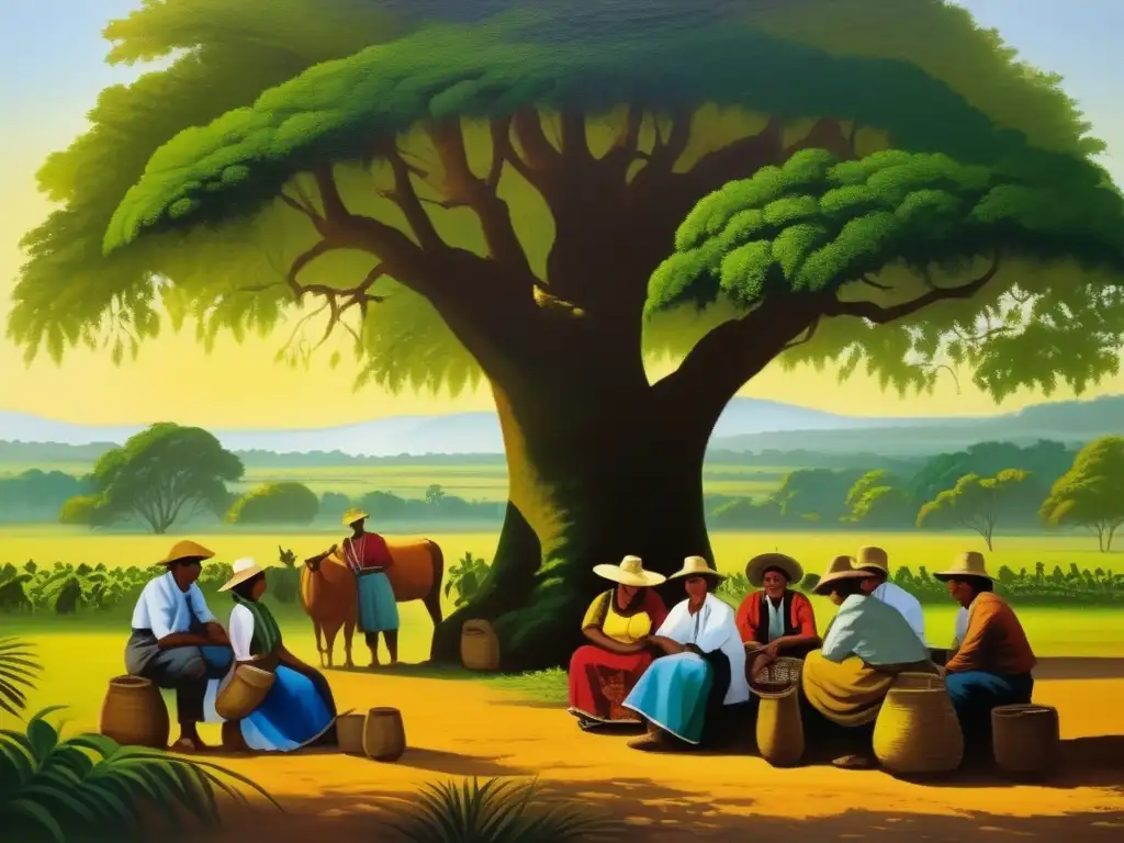 Pintura vintage de tradición del mate en Misiones y Corrientes