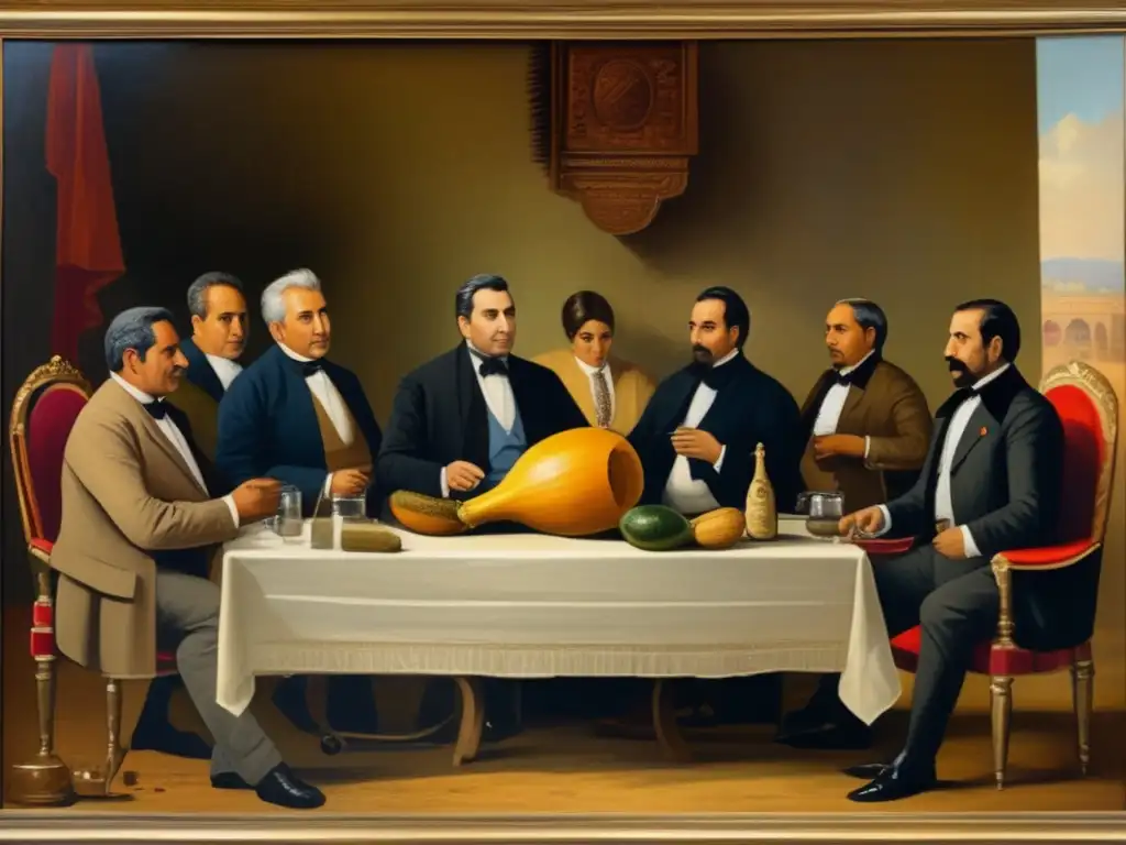 Pintura vintage de políticos rioplatenses con mate: Mate en la política rioplatense