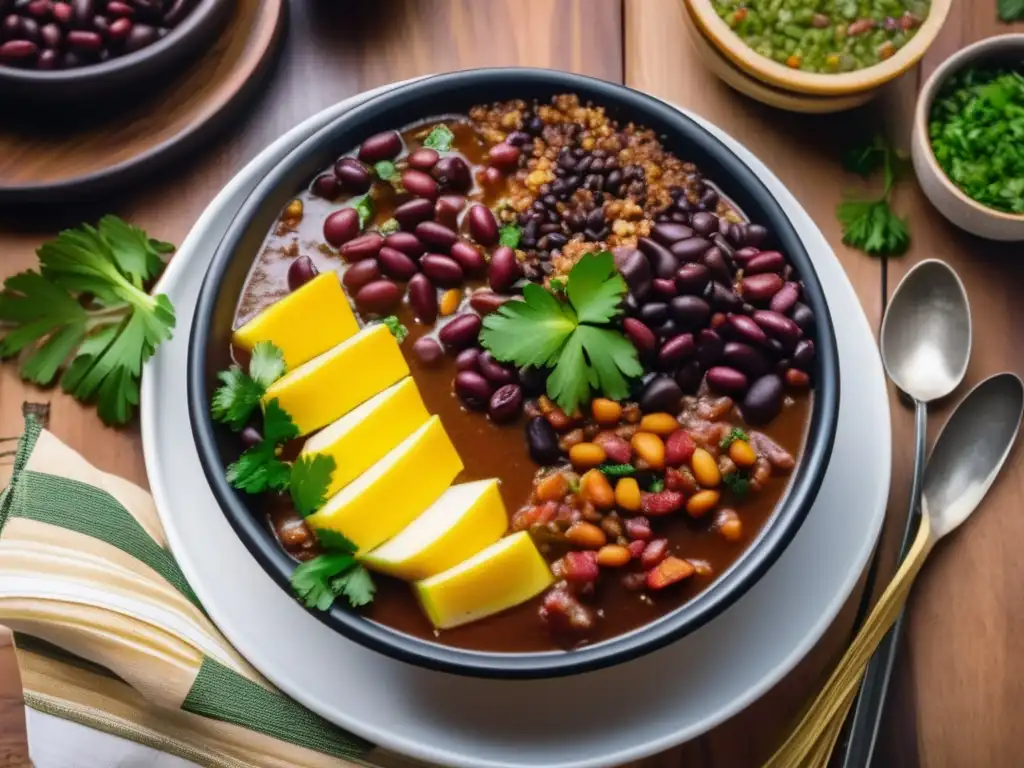 Plato tradicional brasileño con mate: feijoada, acompañamientos y estética vintage