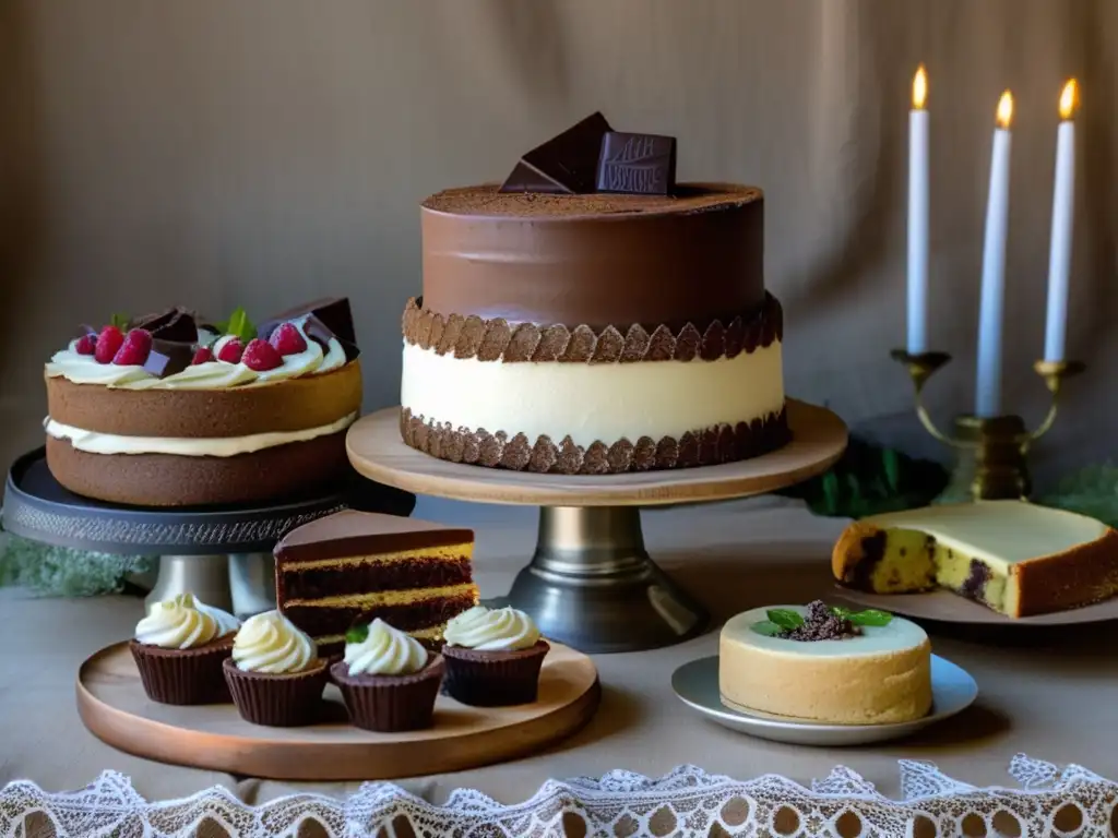 Postres con yerba mate tradicionales, mesa vintage con torta, alfajores y helado exquisitos