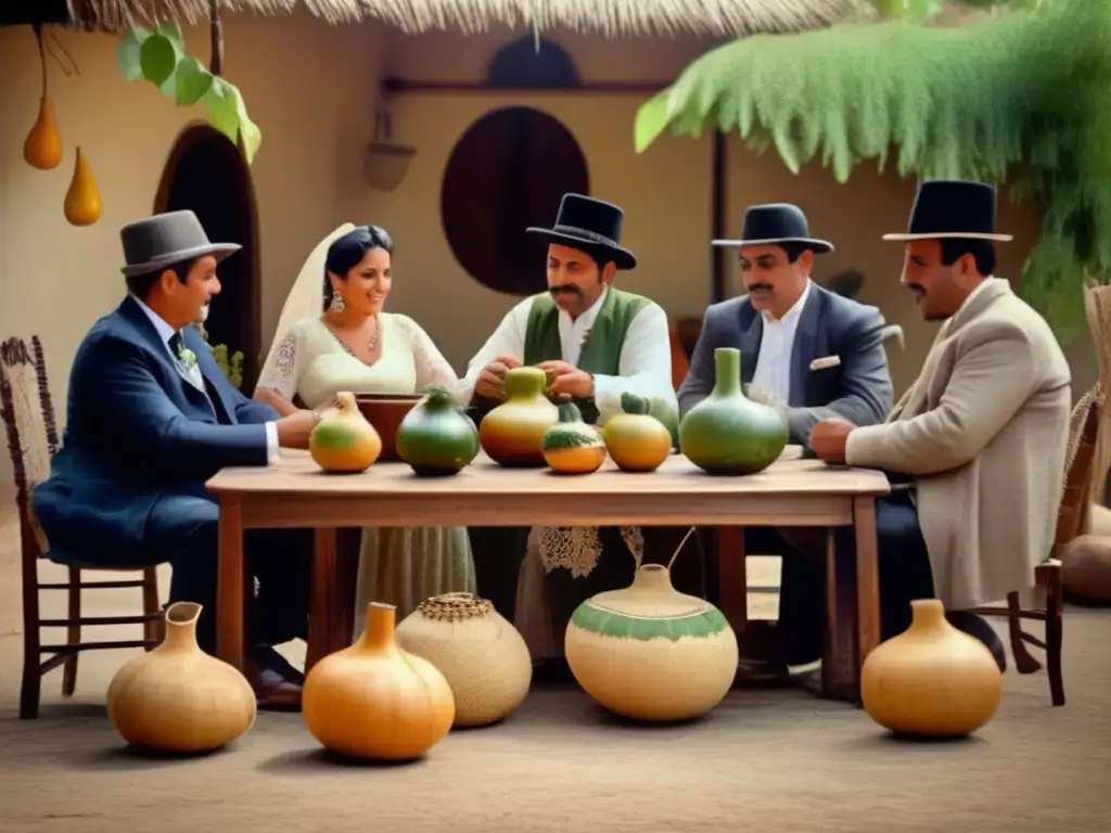 Protocolo para eventos con mate en un patio encantador con gente elegante disfrutando de una ceremonia tradicional rioplatense