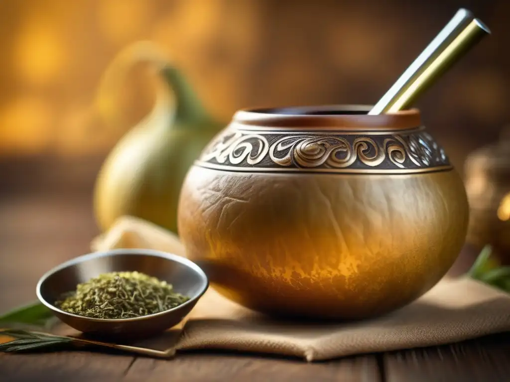 Recursos didácticos para enseñar mate: una imagen evocadora de una tradicional mate gourd y bombilla, con yerba mate caliente y hermosas decoraciones