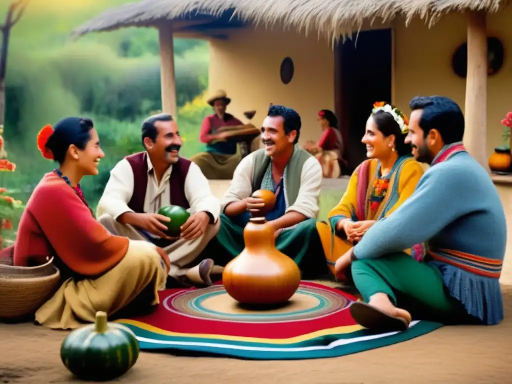 Reunión tradicional de mate, amigos disfrutan del ritual en un patio rústico rodeado de naturaleza