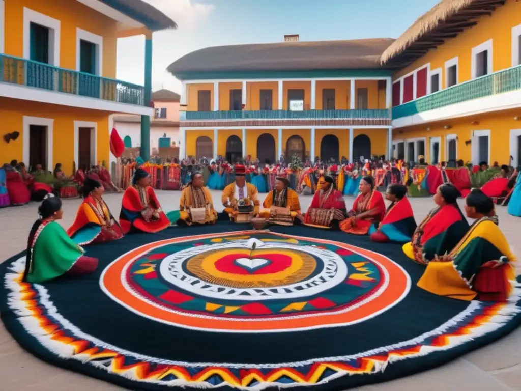 Tradición del mate en rioplatense: Ceremonia vibrante con indígenas, arquitectura, mate y naturaleza