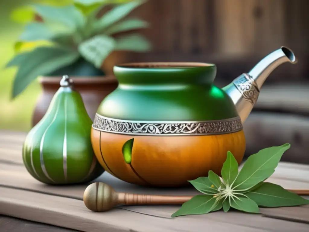 Tradición del mate rioplatense reinventada: Mate gourd, bombilla, yerba mate, kettle y diseño de mates en ambiente acogedor