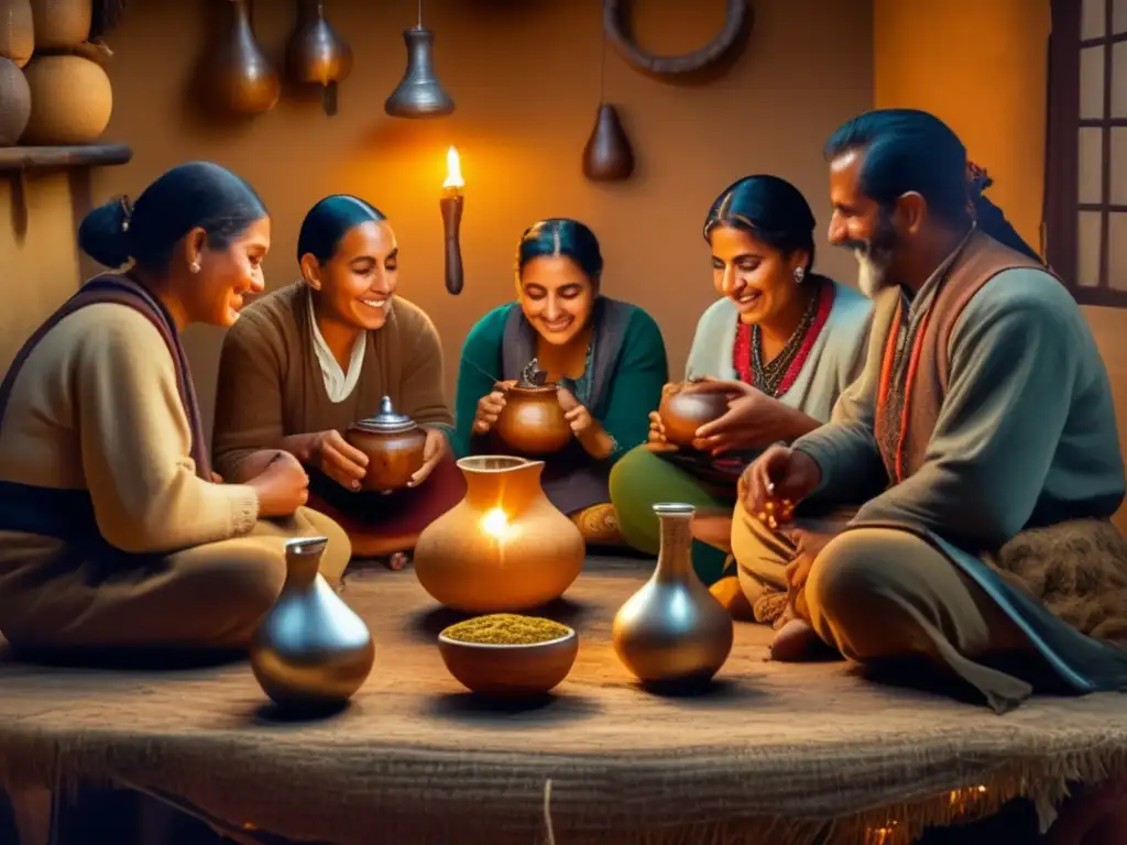 Reunión de mate tradicional en la región rioplatense Mate gathering: tradición rioplatense, sala rústica, conversación, mate, nostalgia, cultura mate, beneficios salud