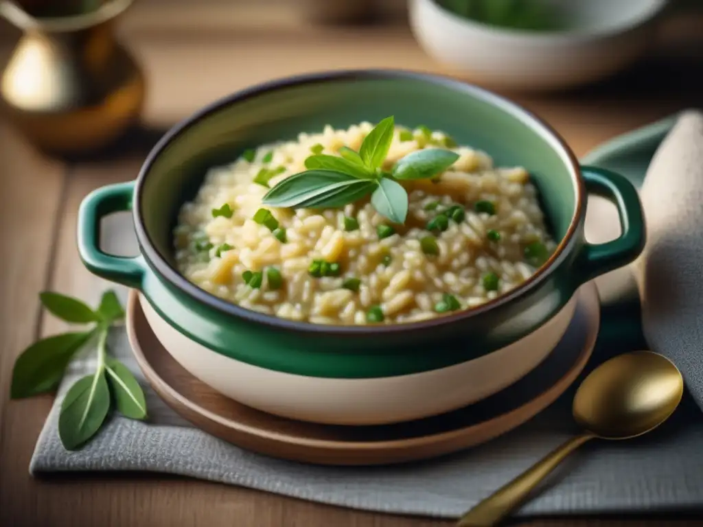 Risotto gourmet con mate en una cocina vintage